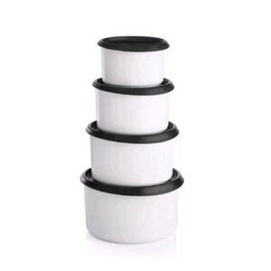 Tupperware One Touch Topper Stacking Canister Set of 4 Black Seal